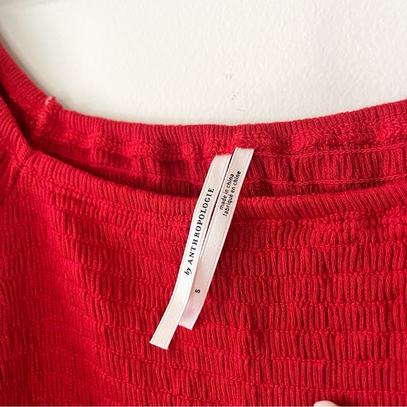 by Anthropologie Smocked Puff Half Sleeve Lettuce Trim Blouse Top - Picture 5 of 7